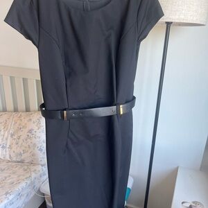 Mango black belted formal dress